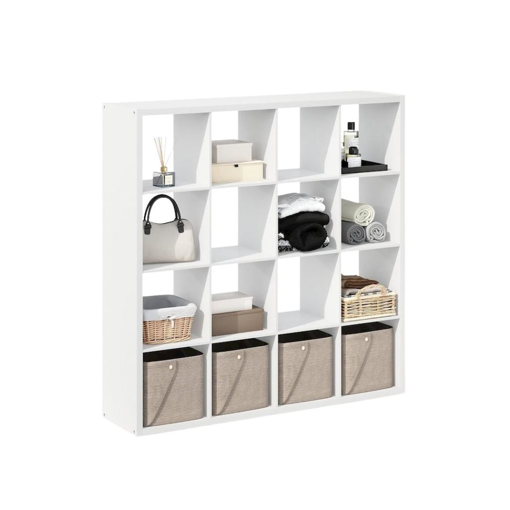 White Engineered Wood 16 Cube Storage Organizer with Open Back Shelves. Picture 1