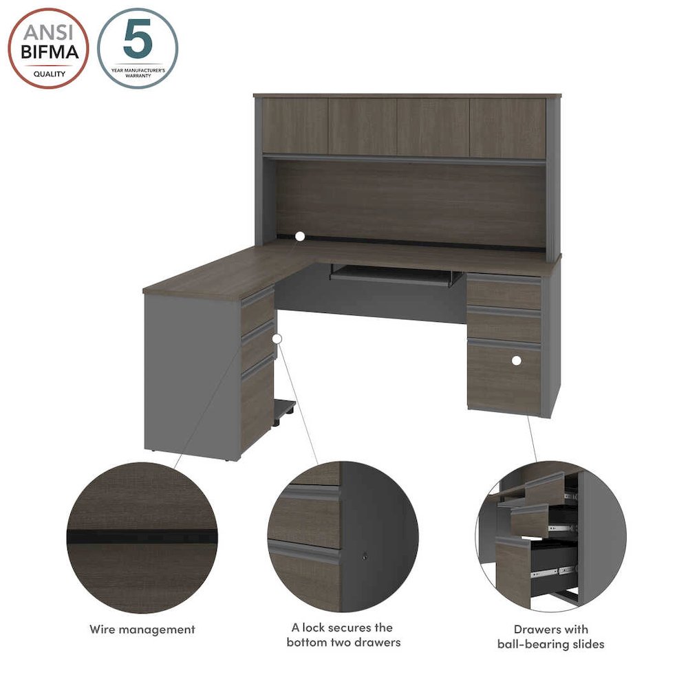 Modern L-Shaped Office Desk with Two Pedestals and Hutch. Picture 9