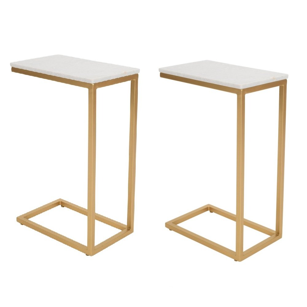 Aurora Solid Marble Modern Luxury Glam Accent C-Table (Set of 2). Picture 1