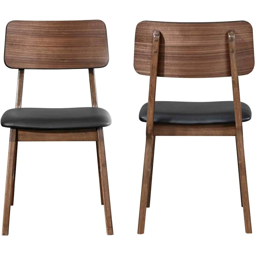 Thea Wood Back Side Chair with Black Seat (Set of 2), Walnut. Picture 2