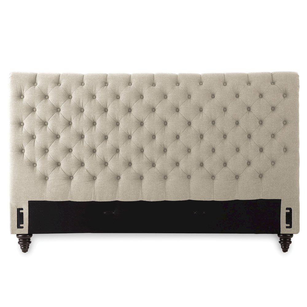 Swanson Tufted King Sleigh Bed in Sand Beige Upholstery. Picture 4