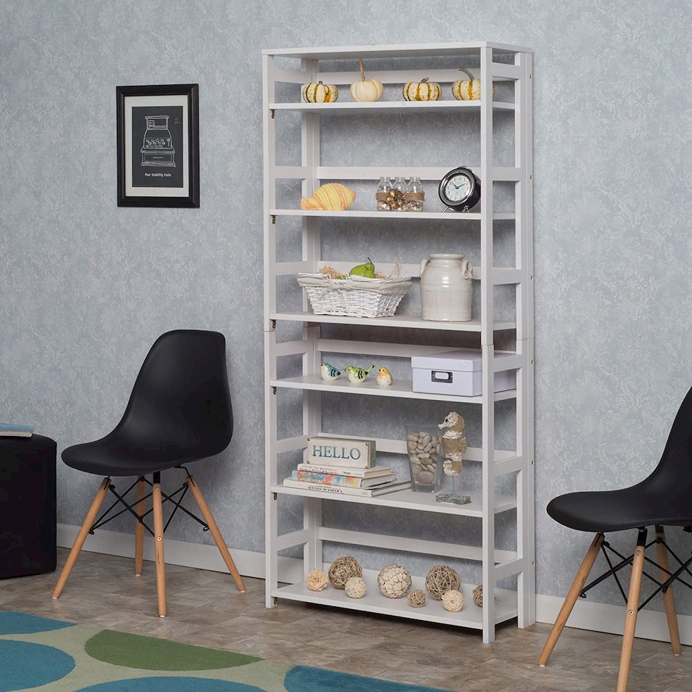 Flip Flop 67" High Folding Bookcase- White. Picture 4