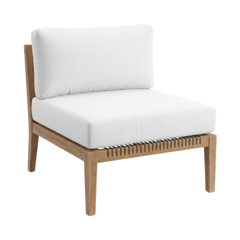 Teak Wood Outdoor Lounge Chair With Back And Seat Cushions. Picture 1