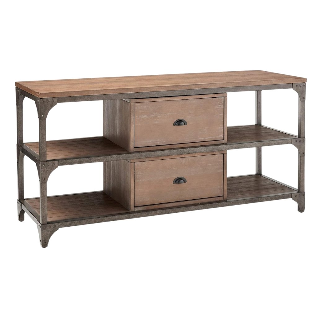 Gorden TV Stand Weathered Oak & Antique Silver. Picture 1