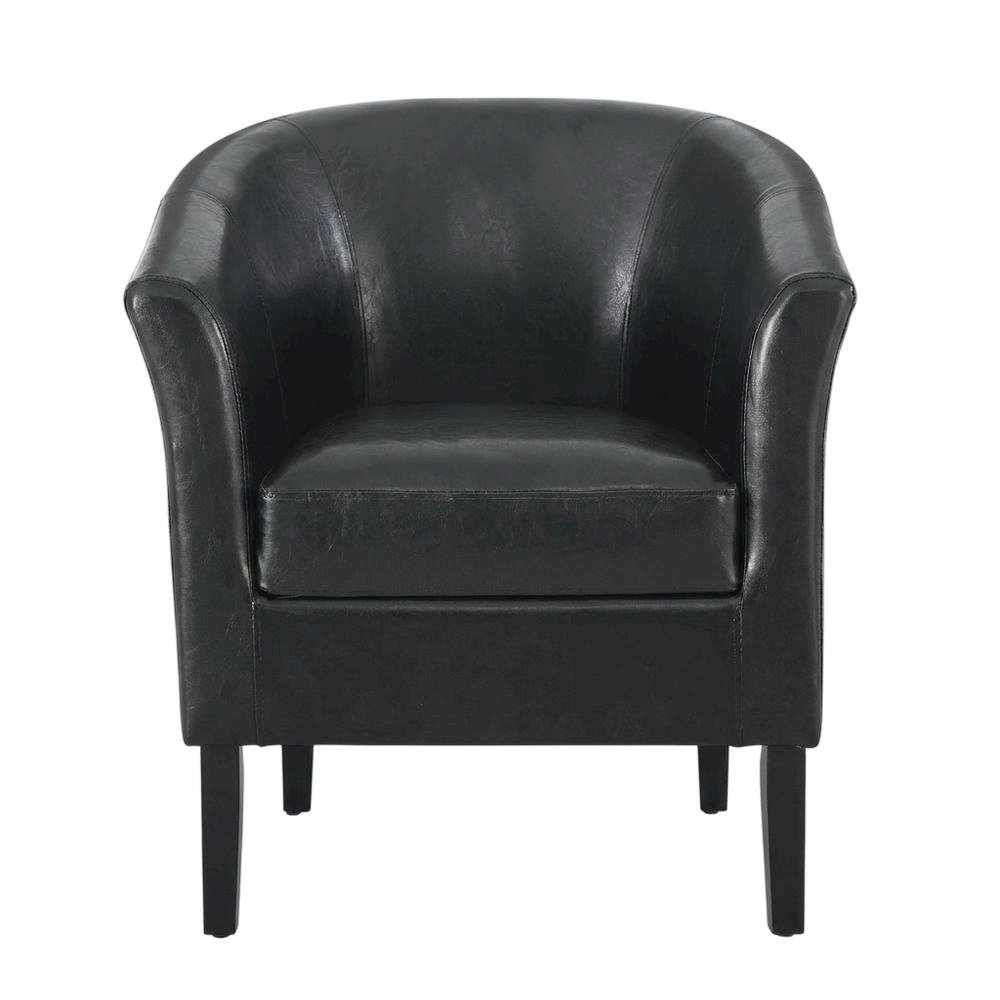 Black Faux Leather Club Armchair with Wooden Frame for Lounge or Living Room. Picture 4
