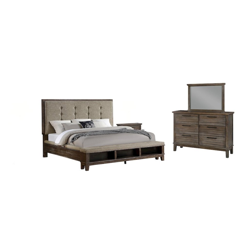 Cagney 5-Piece King Wood Bedroom Set with 2 Nightstands in Brown. Picture 1