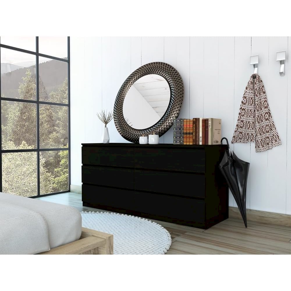 Asteria 6 Drawer Double Dresser Black MDF. Picture 3