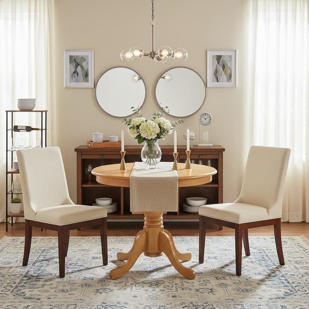 Round Dining Table, Pedestal Base, Oak, Mid-Century, Solid Wood. Picture 2