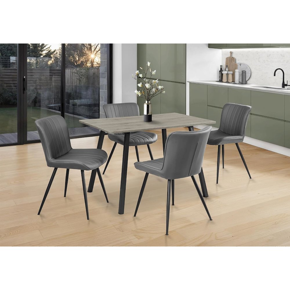 Dining Chair, 33 Height, Upholstered, Side, Set Of 2, Grey Leather Look. Picture 5