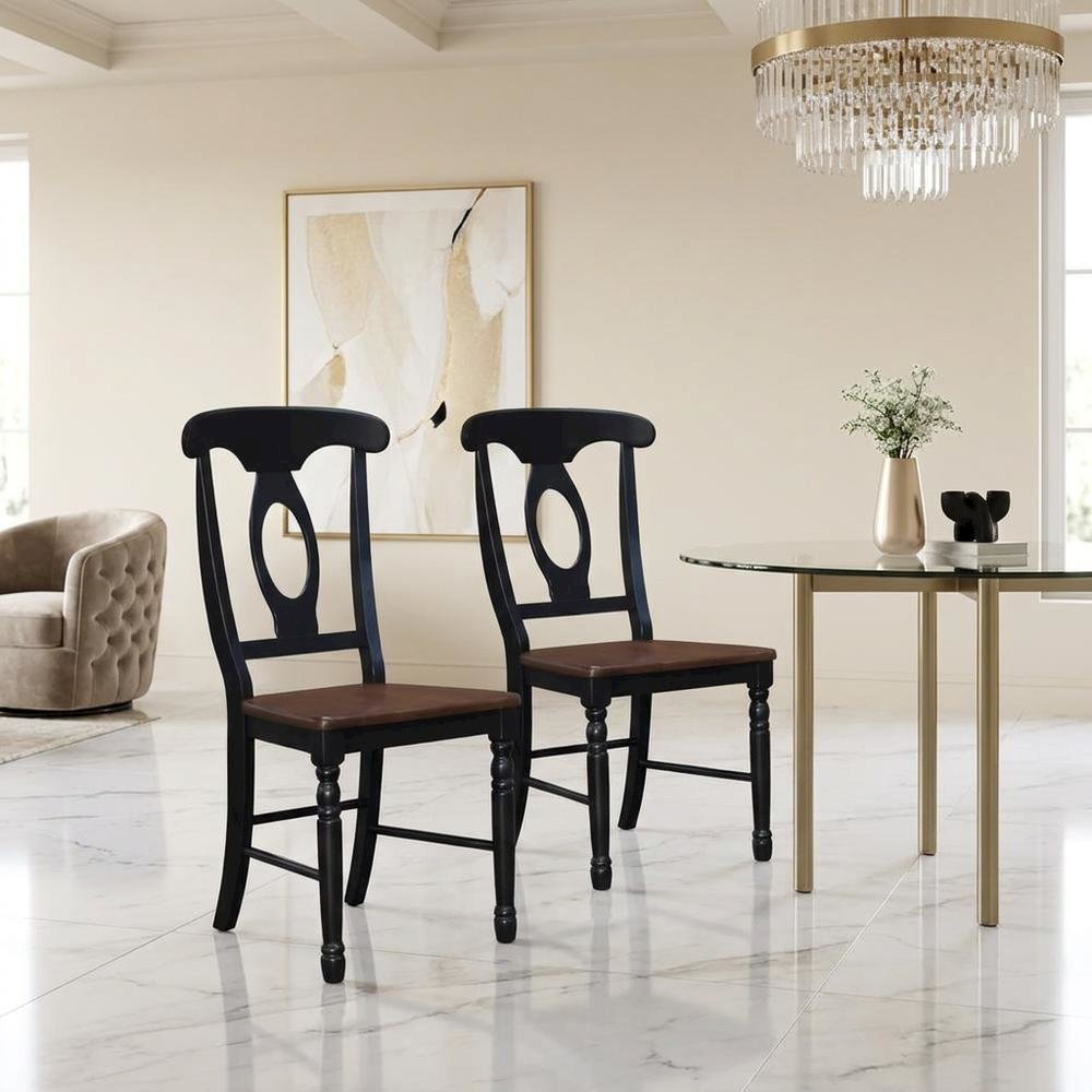 Casual Oak-Black Finish Side Chair with Distressed Look and Solid Rubberwood. Picture 2