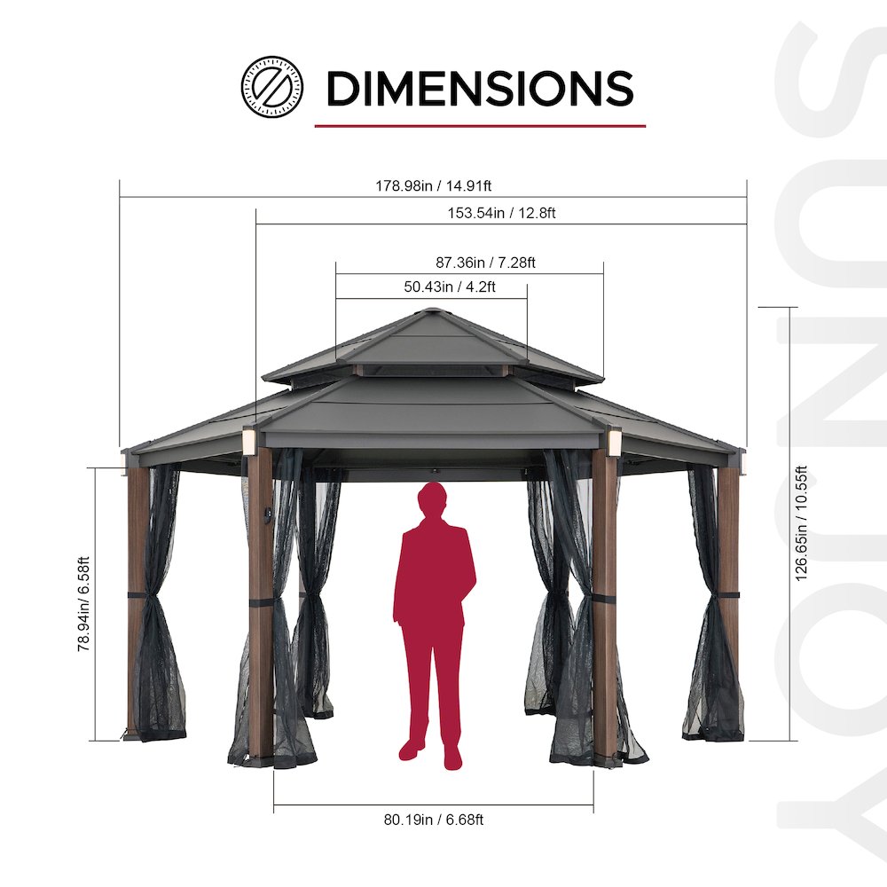 10 ft. x 12 ft. Heavy-Duty Steel Hardtop Gazebo with Mosquito Netting. Picture 7