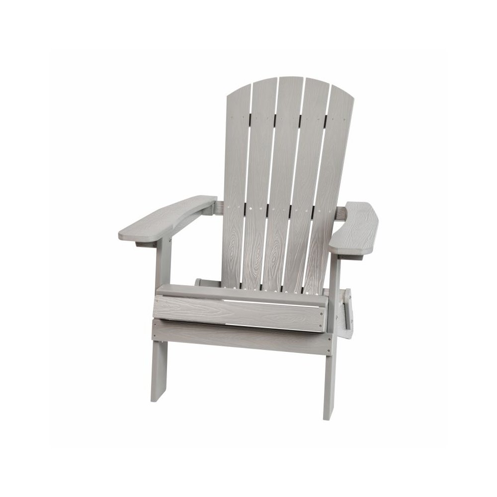 All-Weather Poly Resin Indoor/Outdoor Folding Adirondack Chair in Gray. Picture 1