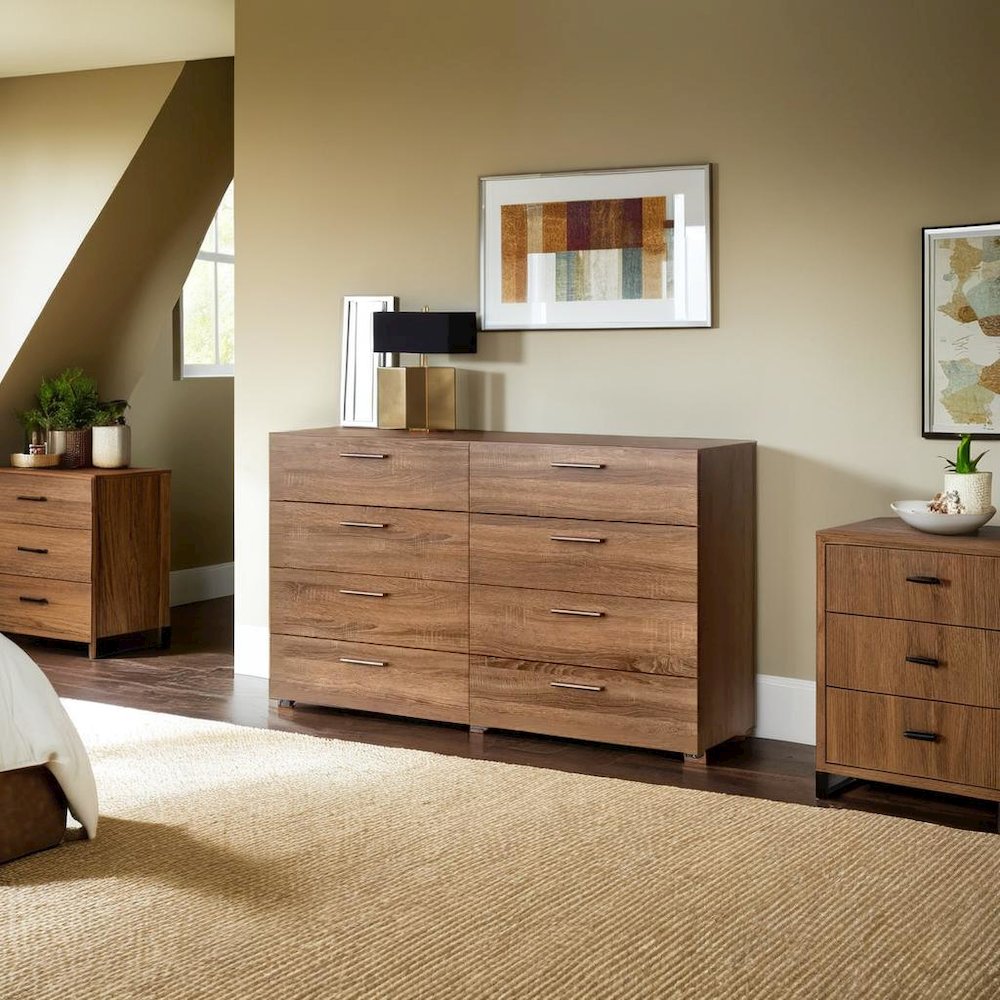 Elegant 8 Drawer Dresser in Truffle Oak for Modern Bedroom Storage Solutions. Picture 2