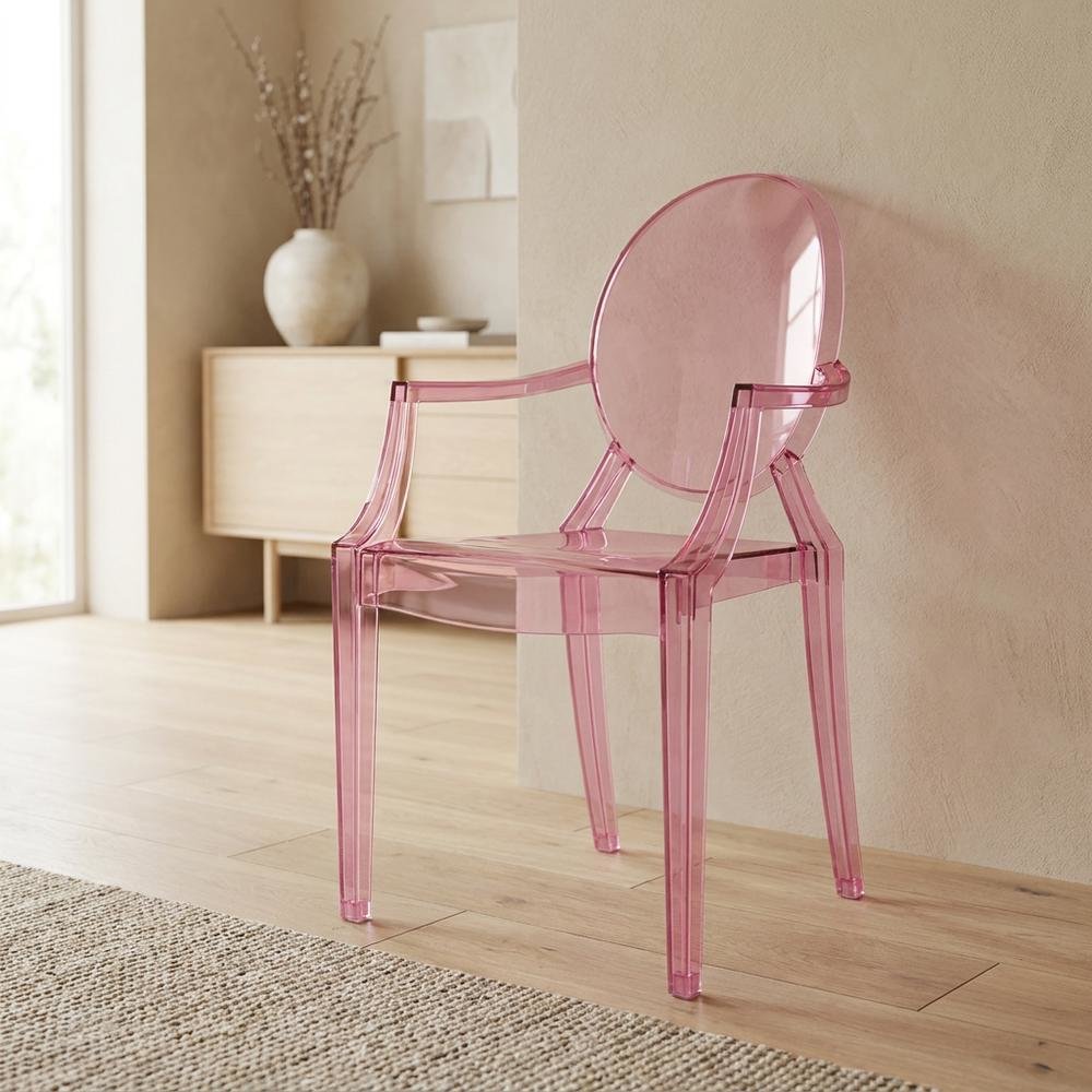 Acrylic Stackable Dining Armchair, Contoured Back, Pink. Picture 3