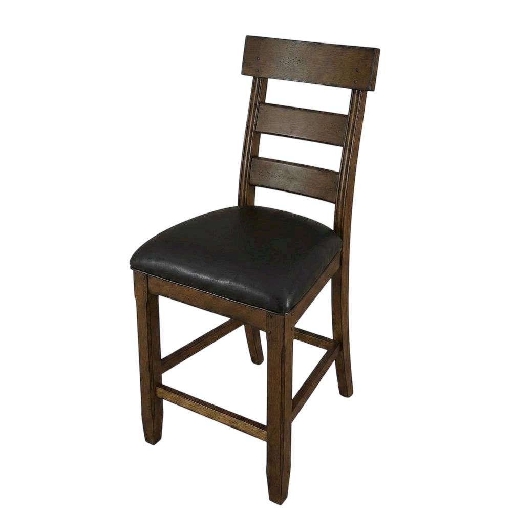 Distressed Mango Counter Stool with Upholstered Faux Leather Seat, Warm Pecan. Picture 5
