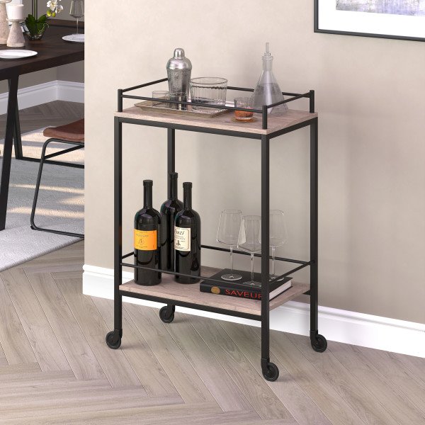 Barnes 23.5'' Wide Rectangular Bar Cart in Antiqued Gray Oak. Picture 4
