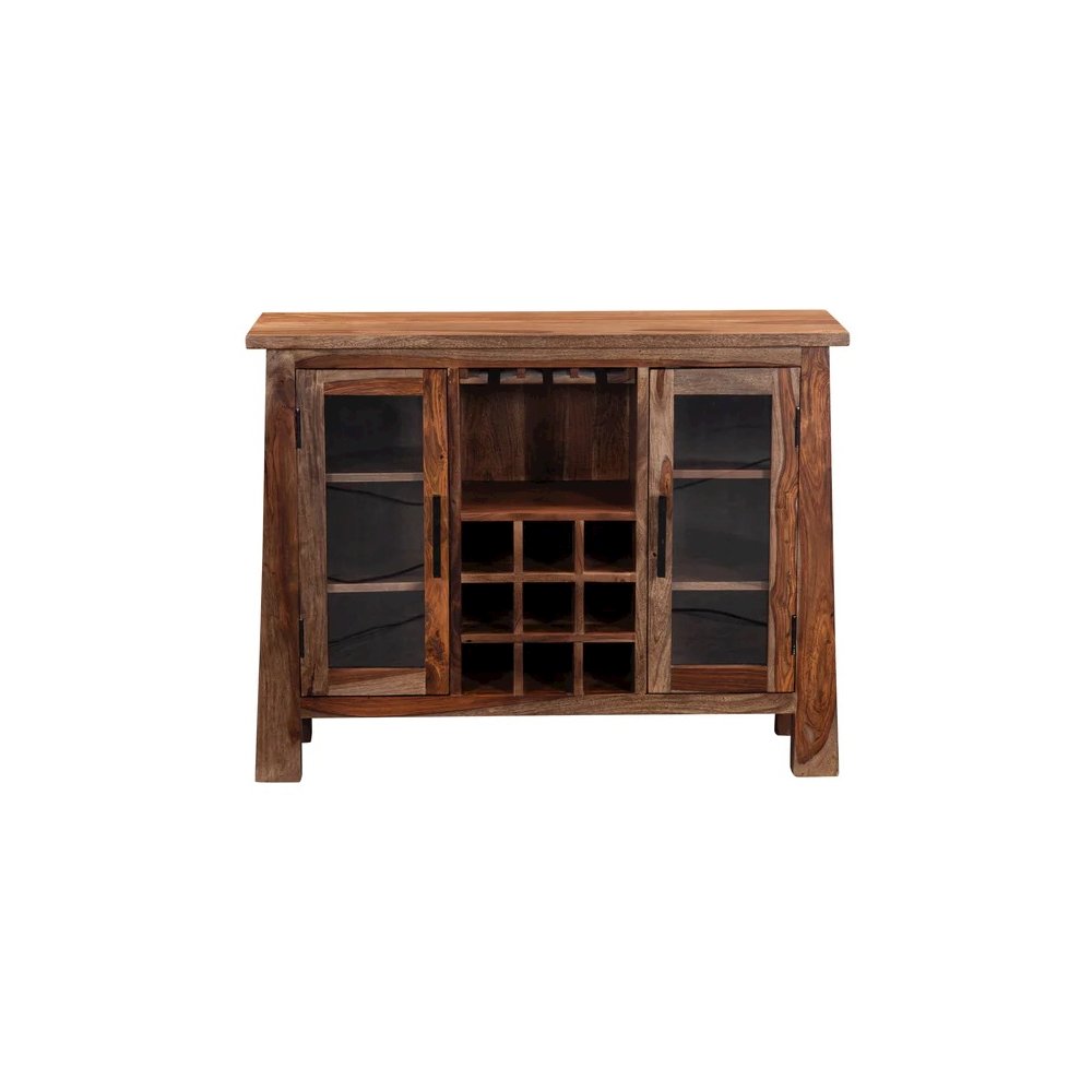 Kalispell Solid Sheesham Wood Bar Cabinet, Brown. Picture 2