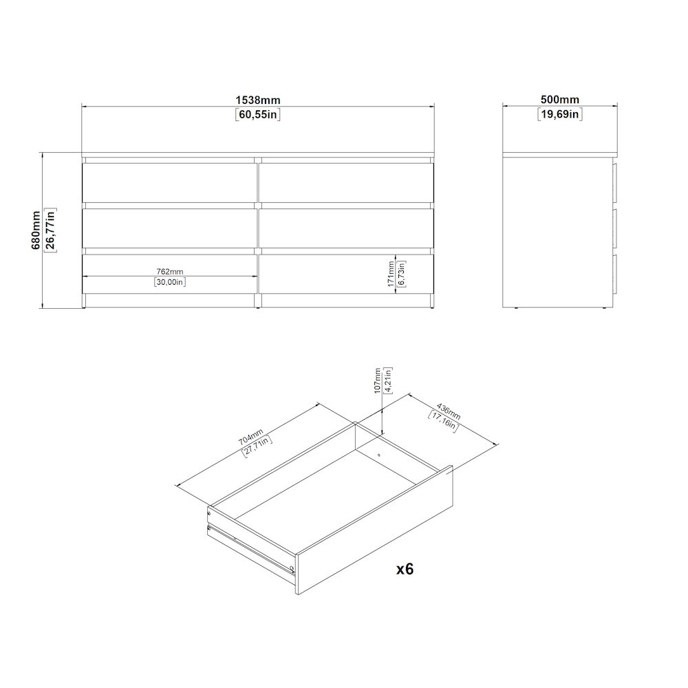6 Drawer Double Dresser White High Gloss. Picture 5