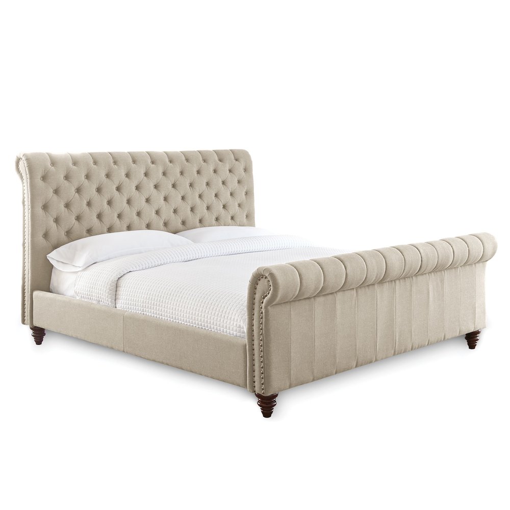Swanson Tufted King Sleigh Bed in Sand Beige Upholstery. Picture 1