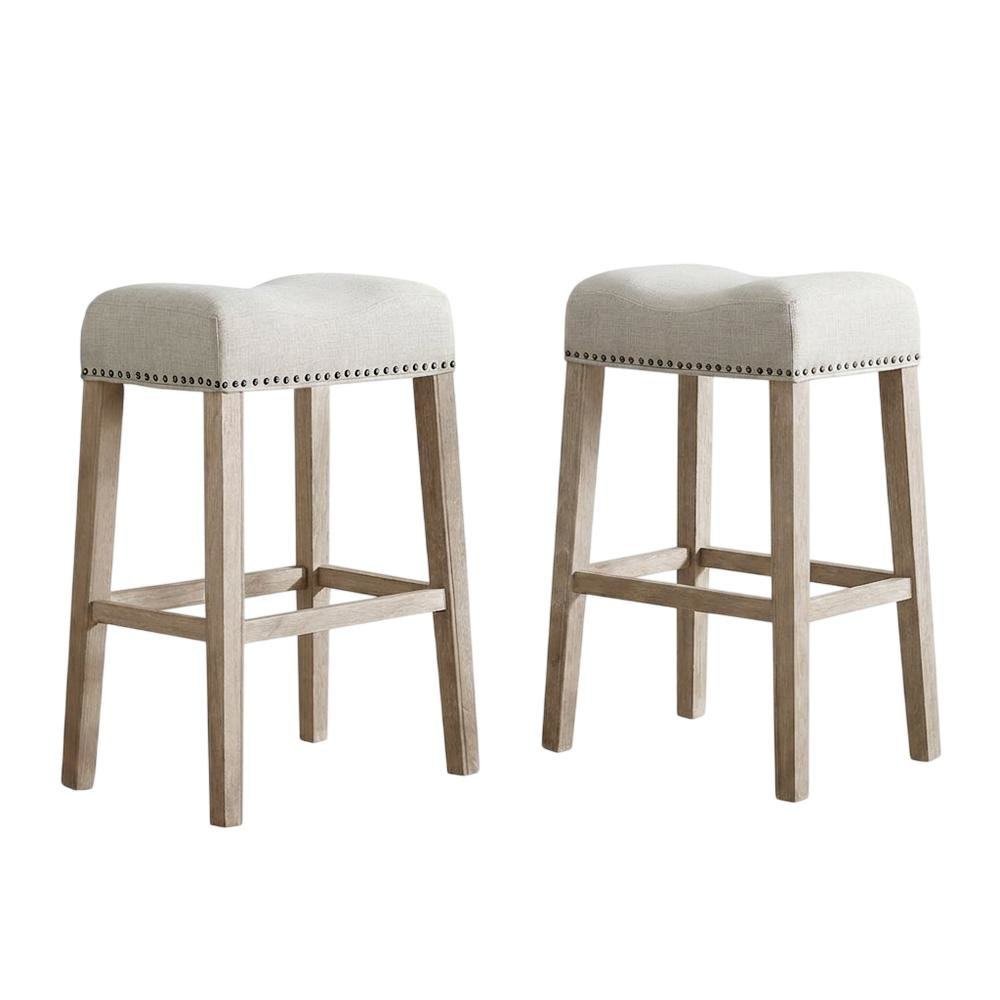 Upholstered Backless Saddle Seat Bar Stools, Tan, Set of 2, 29" Height. Picture 1