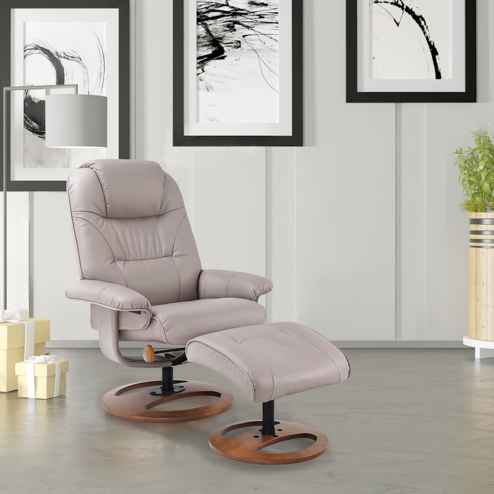 Scandinavian / European-styled recliner and ottoman in Pebble. Picture 5