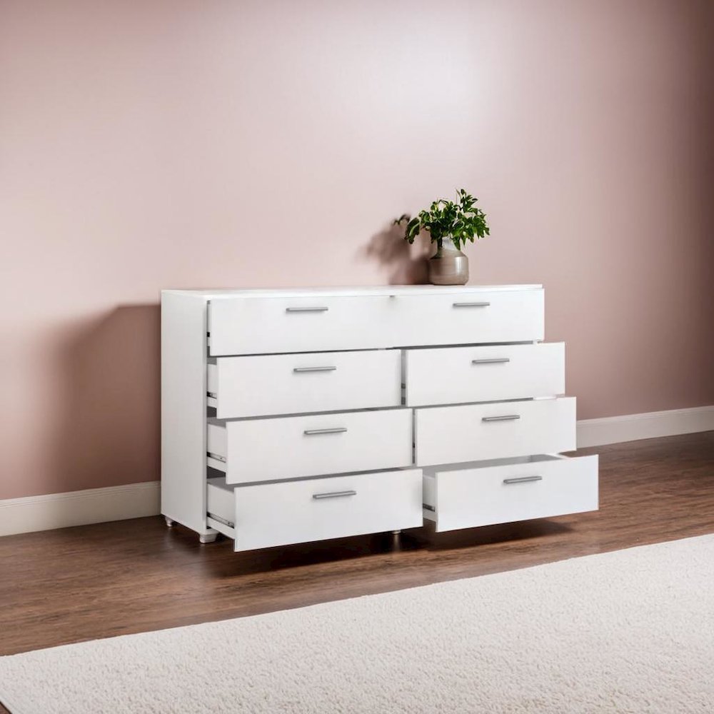 Sleek White Double Dresser with Eight Spacious Drawers for Bedroom Storage. Picture 5