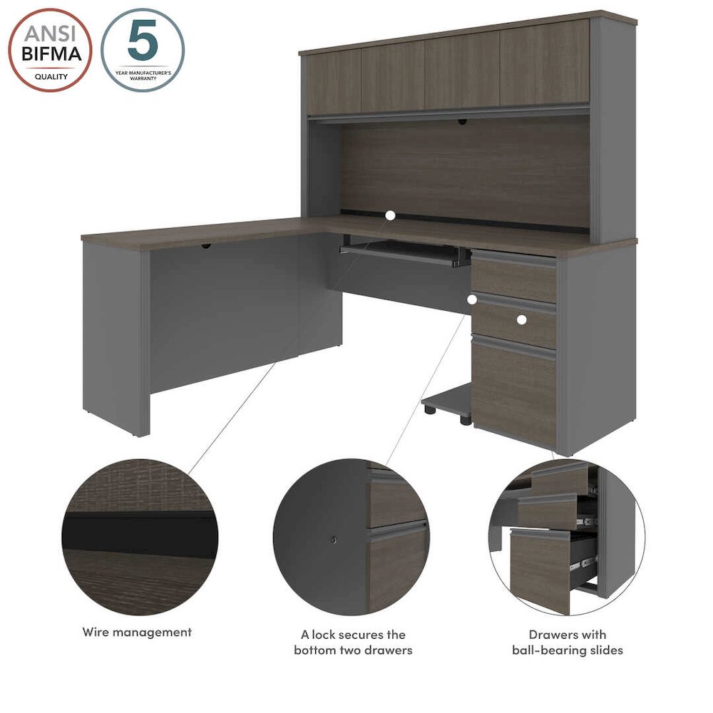 72W L-Shaped Desk with Pedestal and Hutch. Picture 11