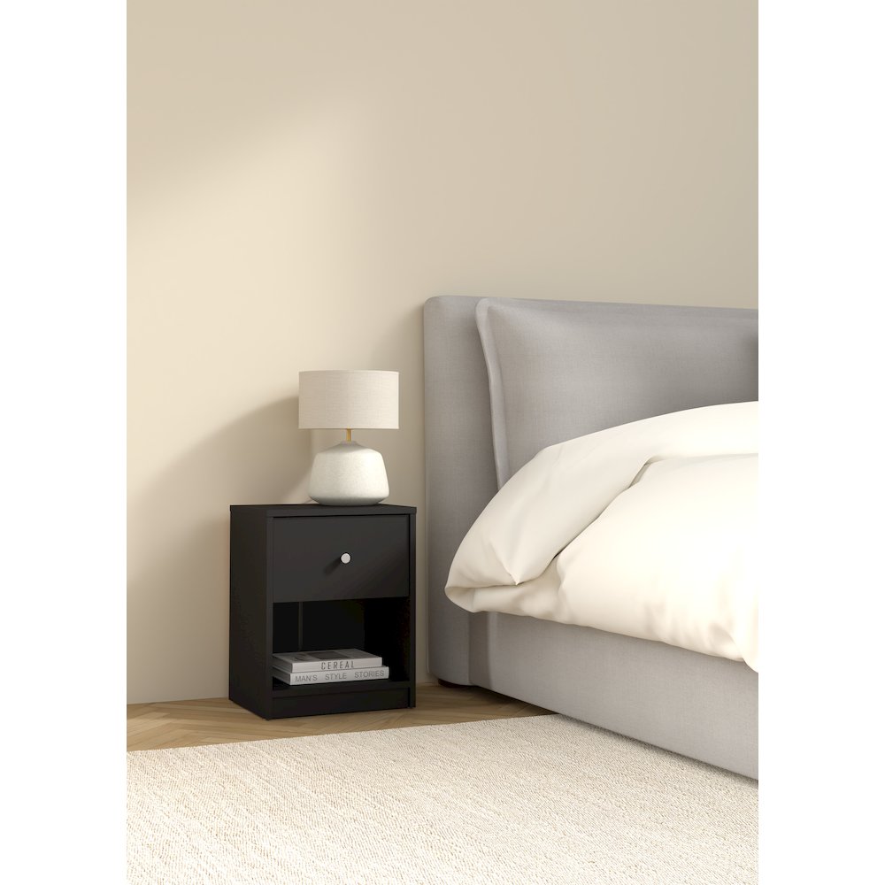 Portland 1 Drawer Nightstand - Set of 2, Black. Picture 3
