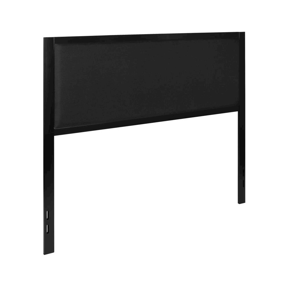 Metal Upholstered Queen Size Headboard in Black Fabric. Picture 1