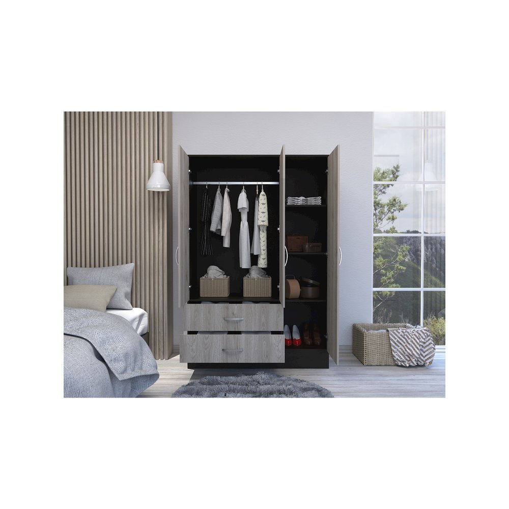 Bolton 120 Mirrored Armoire Black / Light Gray MDF. Picture 4
