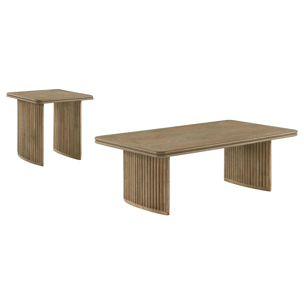 Adina 2-piece Wood Coffee Table Set Distressed Light Brown. Picture 1