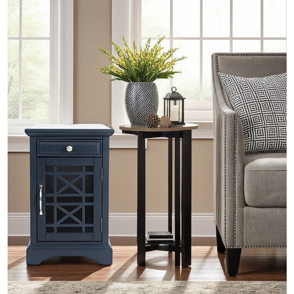 Blue Acacia End Table with USB Charging Station for Convenient Living Room Use. Picture 3
