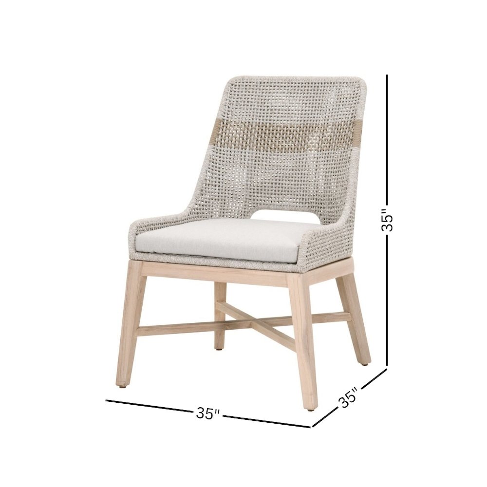 White Outdoor Dining Chair 2-Piece Set, Teak Base, Rope Pattern, X Base. Picture 14