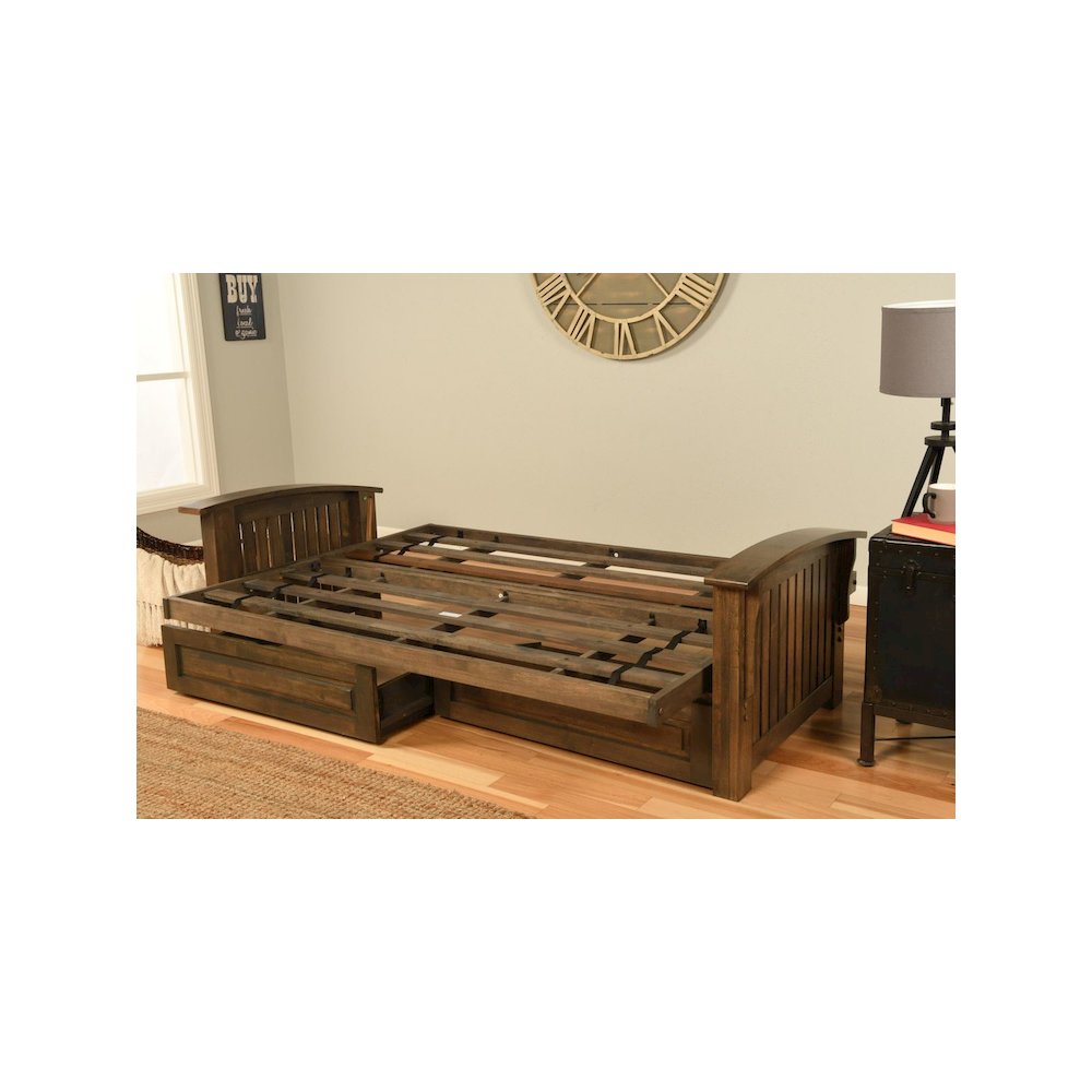 Washington Frame-Rustic Walnut FinishTaxi Woodsmoke Mattress-Storage Drawers. Picture 4