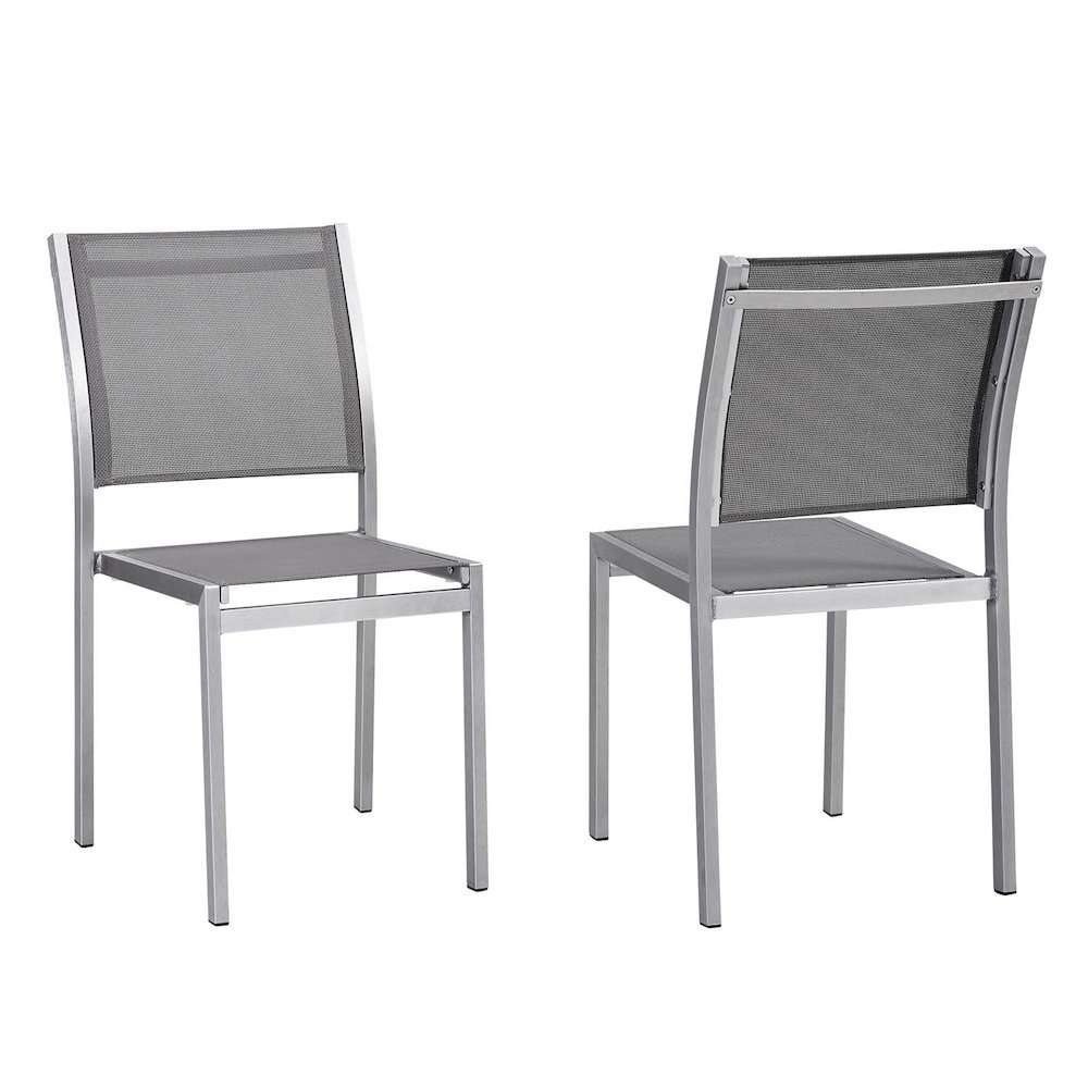 Aluminum Outdoor Patio Side Chairs, Porch and Balcony, Silver Gray, Set of 2. Picture 2