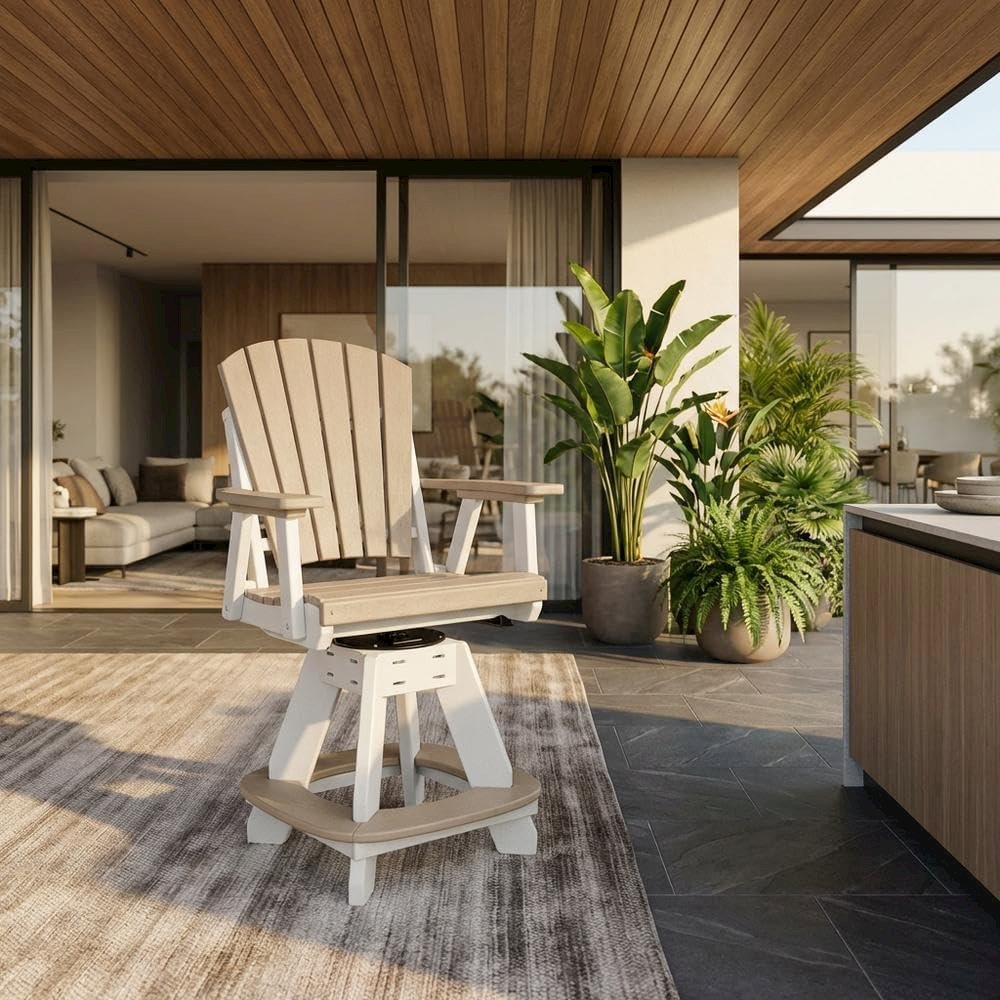 White Finish Counter Height Swivel Arm Chair With White Base For Outdoor Dining. Picture 2
