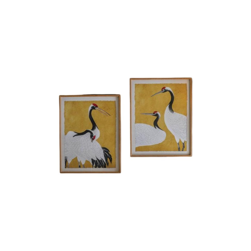 Set 2 Framed Prints Under Glass -Black White And Red Herons. Picture 1