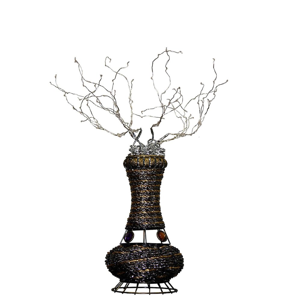 20"H Copper Tree Wire Table Lamp W/ Pink Led. Picture 2