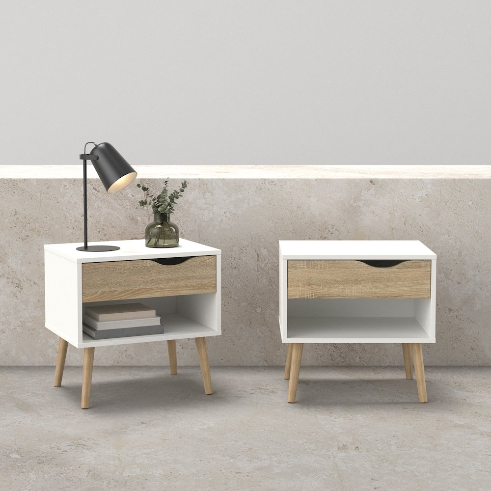 Diana 1 Drawer Nightstand - Set of 2, White/Oak. Picture 2