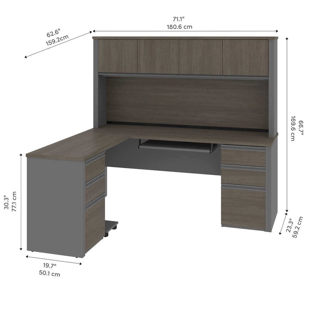 Modern L-Shaped Office Desk with Two Pedestals and Hutch. Picture 7