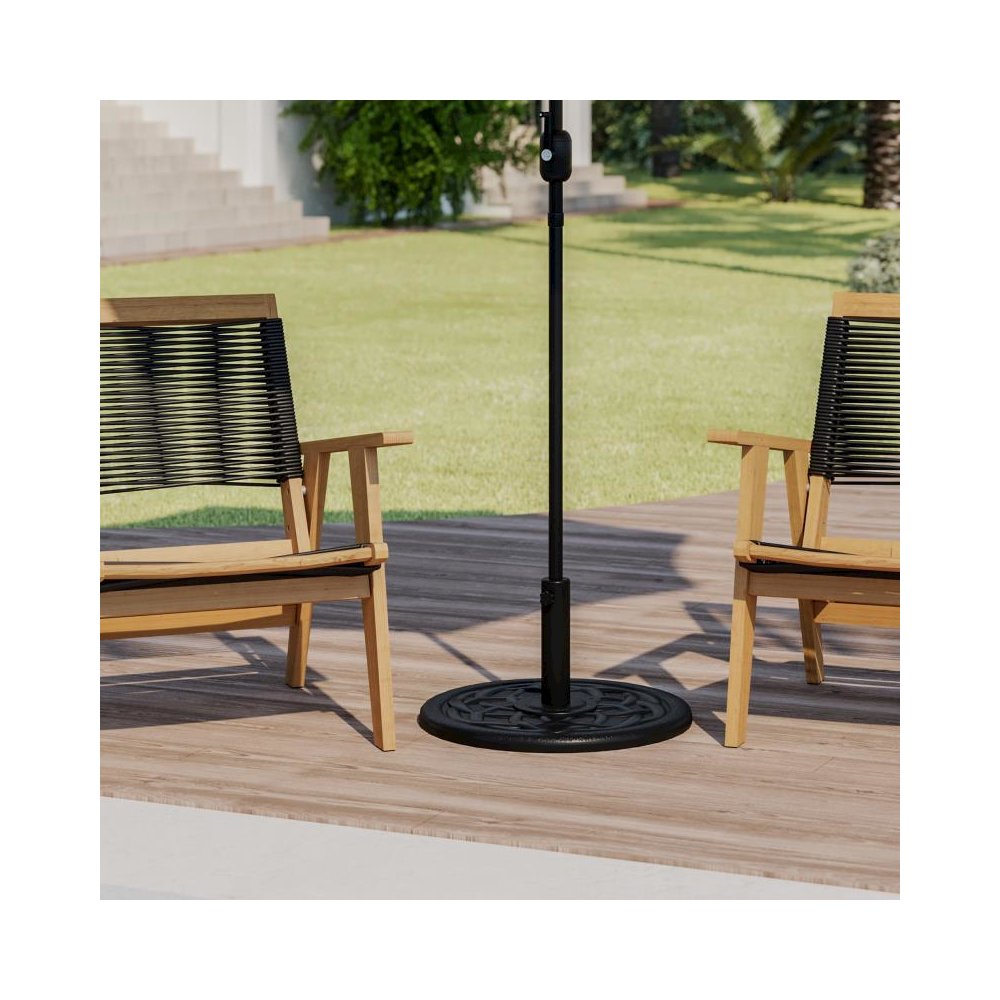 Universal Black Cement Patio Umbrella Base with Weatherproof Plastic Polymer Coating - 19.25" Diameter. Picture 2