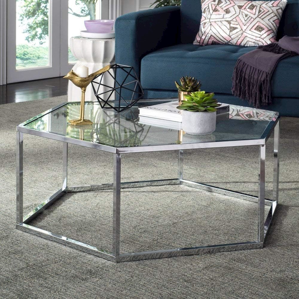 Home Collection Eliana Chrome and Glass Hexagon Coffee Table. Picture 5