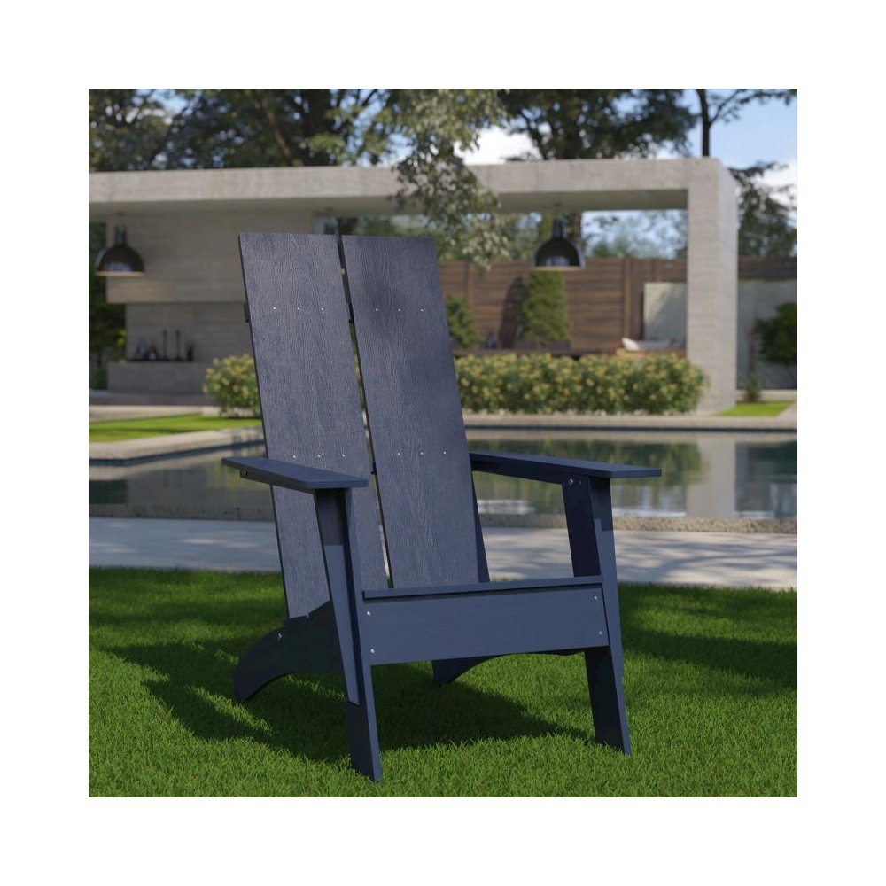 Modern All-Weather Poly Resin Wood Adirondack Chair in Navy. Picture 2