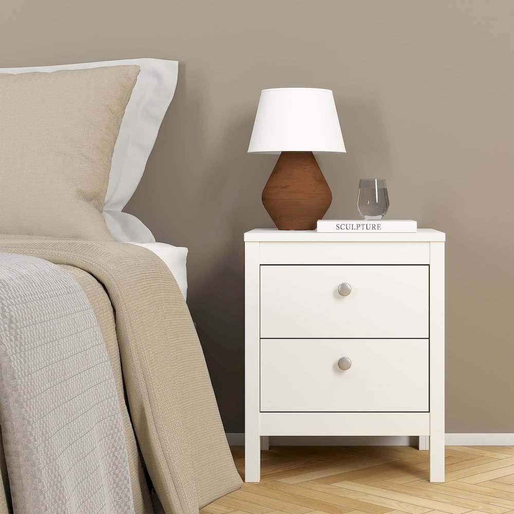 Madrid 2 Drawer Nightstand - Set of 2, White. Picture 2