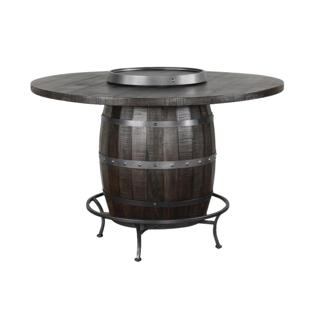 Brown Solid Wood Pub Table with Wine Barrel Base, Unique Barrel Table. Picture 1