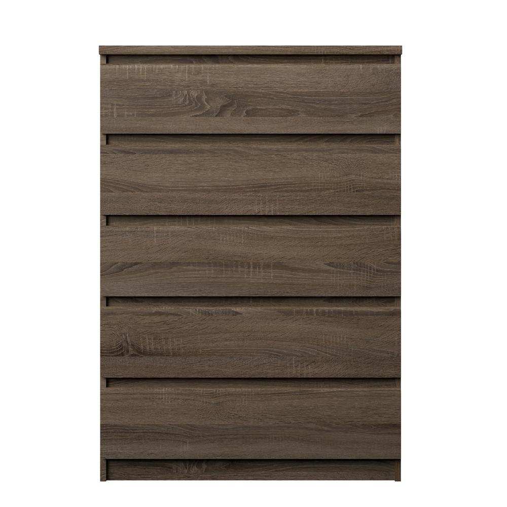 Brown 5 Drawer Chest - Tall Wooden Dresser for Bedroom Storage Solutions. Picture 2