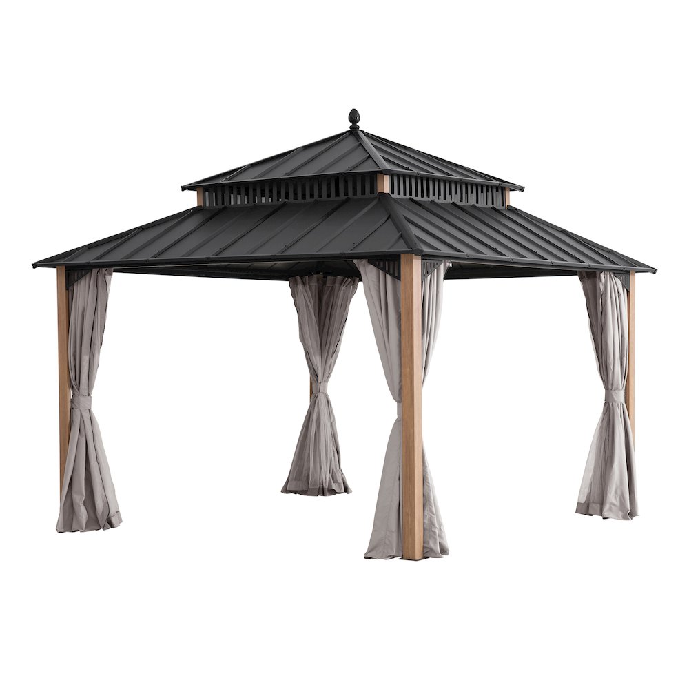 12 ft x 12 ft Aluminum Frame Steel Double Roof Hardtop Rectangular Gazebo. Picture 1