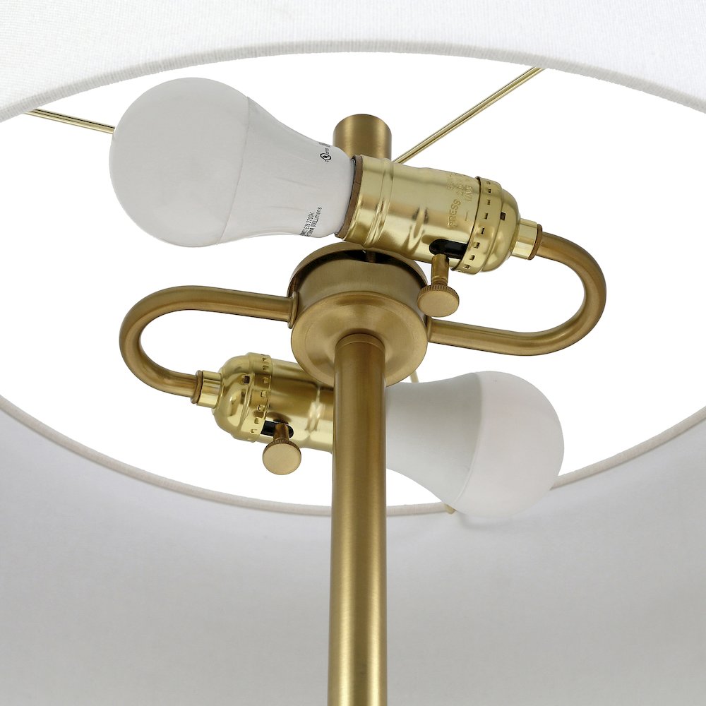 Simone 2-Light Floor Lamp with Fabric Shade in Matte Black/Brass/White. Picture 7