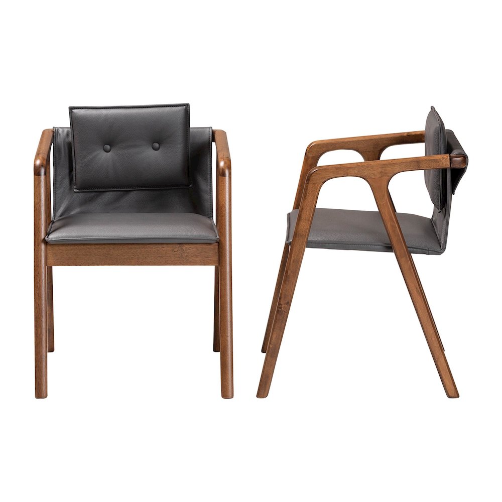 Marcena Modern Grey Imitation Leather and Walnut Brown 2-Piece Dining Chair Set. Picture 2