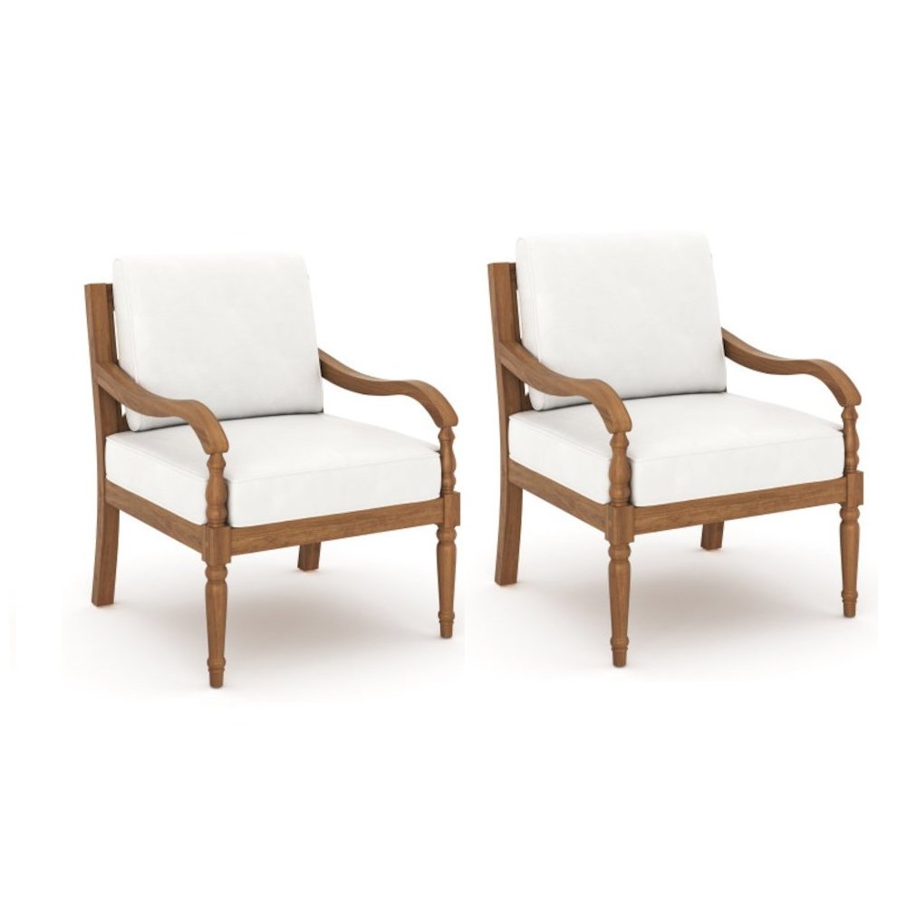 Savannah Wood Patio Club Chair in Natural/White (Set of 2). Picture 1